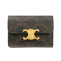 【CELINE】CELINE TRIOMPHE 凱旋門LOGO 經典老花 小型 黃褐色 小牛皮 三摺短夾 錢包(10I652DS304LU)