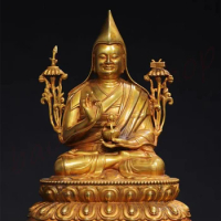 Pure Copper Gold Zongkhapa Buddha Statue Ornaments, Exquisite Home Religious Buddha Statue, Tibetan Buddha Ornament