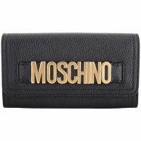 MOSCHINO 金字徽標荔紋牛皮釦式長夾(黑色)
