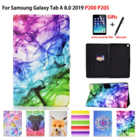 Fashion Case For samsung galaxy tab A 8.0 2019 with S Pen SM-P205 P200 P205 P207 Cover Funda PU Leather Stand Shell +Gift