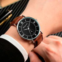 New 2024 Geneva Men Watch Roman Numerals Blu-Ray Faux Leather Band Quartz Analog Business Wrist Watch Sale Relogio Masculino
