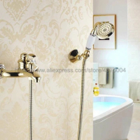 Gold Color Brass Bathroom Shower Faucet Mixer Tap With Hand Shower Head Shower Faucet Set Wall Mounted Ntf404