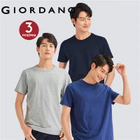Giordano  เสื้อยืดแขนสั้นผู้ชาย เสื้อยืด Giordanoเสื้อยืดแขนสั้น คอกลม ผ้าคอตตอน (1แพค บรรจุ 3ชิ้น) 