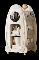 Feiqi 太空人宇宙飛船創意兒童書架多功能玩具收納架繪本櫃可移動帶輪 灰色