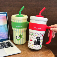 แก้วเก็บความเย็น แก้วสเตนเลสSUS316 ขนาด800ML. แก้วสุญญากาศ แก้วมีหูจับ แถมหลอด