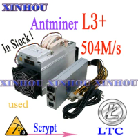Used Asic miner ANTMINER L3+ LTC 504M 800W scrypt Mining LTC Wall power consumption Better Than antminer s9 T9 DR3 whatsminer m3