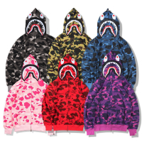 BAPE X PUBG เสื้อสเวตเตอร์ลายพรางฉลาม,แจ็กเก็ตเสื้อกันหนาวแบบมีฮูดลายทหารมีซิปลายพรางเสื้อกีฬา