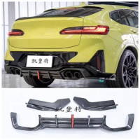 For BMW X3M X4M F97 F98 22-24 Real Carbon Fiber Car Rear Bumper Diffuser Lip Spoiler Exhaust Cover Body Kit (With LED Light)