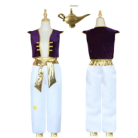 Kids Aladdin Lamp Prince Men Aladdin Costume Halloween Anime Cosplay Fancy Set Vest Pants Adam Prince Costumes Prop