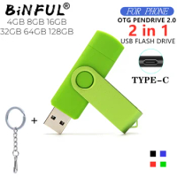 BiNFUL 360° Rotate OTG Type-C USB Flash drive 32GB USB 2.0 Phone pen drive 4g 8g 16g 64g 128GB usb memory storage devices U disk