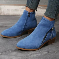 2024 New Ankle Boots Pointed Zipper Retro British Style Shallow Mouth Leather Chelsea Boots Tassel Casual Chunky Women's Boots