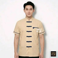 Famed Kemeja Cheongsam Pria Lengan Pendek Oriental - Baju Mandarin Imlek dan Harian Cream V2 M