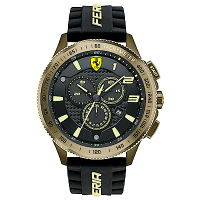 Scuderia Ferrari 法拉利 金色飆騎三眼計時賽車錶-黑/48mm