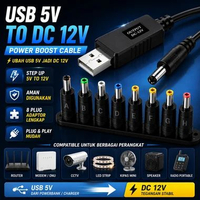 Set Kabel Converter USB Ke DC 12V 1A Power Boost 1M + 8 Head Kepala Adaptor 5.5x2.1 5.5x2.5 3.5x1.35