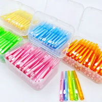60 Pcs/Box I-type push pull interdental brush 0.6-1.5Mm Cleaning Between Teeth Oral Care Orthodontic I Shape Tooth Floss