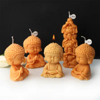 Mini Cartoon Monk Candle Silicone Mold 3D Buddha Statue Gypsum Form Concrete Resin Moluds DIY Religion Temple Buddha Home Decor