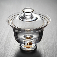 藏金箔玻璃蓋碗三才碗加厚耐熱玻璃功夫茶具大號泡茶碗茶杯三才杯