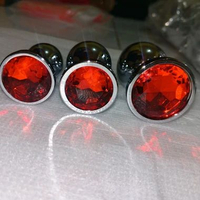 Stainless Steel Faux Diamond Round Butt Plug Various Colour Size M Red
