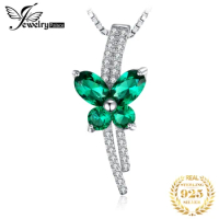JewelryPalace Butterfly Simulated Nano Emeralds 925 Sterling Silver Pendant Necklace for Women Green Gemstone Choker No Chain