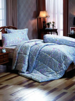 ชุดเครื่องนอน 5 ฟุต 6 ชิ้น (ควีนไซส์) รุ่นเจสสิก้า คอตตอน ซิลชายน์ ลายC949 สีฟ้า