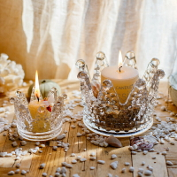 掬涵 水晶皇冠浪漫玻璃燭臺創意桌面美妝蛋首飾架輕奢裝飾擺件