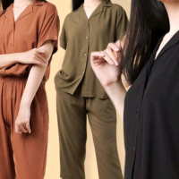 BAJU ONE SET PIYAMA DEWASA TANGAN PENDEK/BAJU TIDUR MOTIF POLOS ALL SIZE BB 45 SAMPAI BB 70