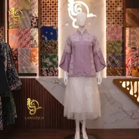 LANGITJUA - Sasmita 02 Atasan Kerja Wanita Warna Ungu | Blouse Batik Solo Lengan Tulip Panjang SIze 
