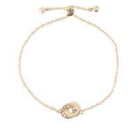 【COACH】水鑽及玻璃珍珠連扣圓圈可調式手鍊(金色)