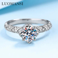 Luomansi 1CT 6.5MM Mossang X Silver Ring with GRA Certificate S925 Super Flash Jewelry Wedding Party Woman Gift