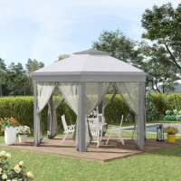 Gazebo 13' X 13' Pop Up Canopy, Hexagonal Canopy Shelter With 6 Zippered Mesh, Event Tent With Strong Steel Frame For Canopy
