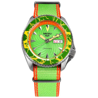 【SEIKO 精工】限量款 5 Sports 機械錶 快打旋風 布蘭卡 尼龍帆布手錶 橘綠色 41mm(4R36-08T0G.SRPF23K1)