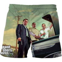 Summer New Shorts GTA 5 Grand Theft Auto Game Print Men Shorts Loose Drawstring Pockets Short Pants Bottoms High Quality Shorts