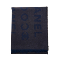 CHANEL 經典大CC LOGO羊絨圍巾 (藍色/灰色)