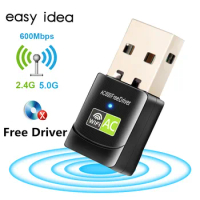 USB WiFi Adapter Network Card USB Ethernet 600Mbps 5Ghz Wi-Fi Adapter WiFi Receiver PC Antenna WiFi Dongle USB Wi Fi Adapter