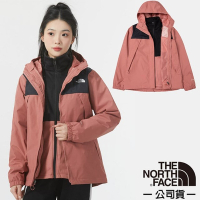 【The North Face】女 拼接防水透氣連帽三合一外套/夾克.風雨衣_7QW6-ROI 胭脂紅
