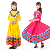 High quality Little Girls Mexican Dress Birthday Party Halloween Costume Kids Child Mexico Flamenco Dance Skirt