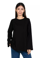 FOREST Forest Ladies Cotton Interlock Long Sleeve Round Neck T-Shirt Women Casual Loose Fit Plain To