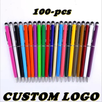 100 pens of Each Pack Mini Metal 2-in-1 Stylus Universal Ballpoint Pen Text Engraving Custom Logo Office School Advertising Pen