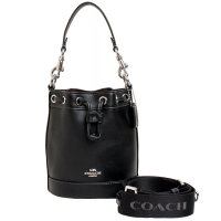 【COACH】專櫃款DEMPSEY高質感皮革束帶mini水桶包(黑)