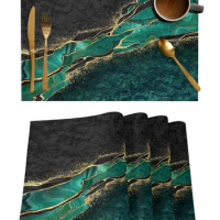 Abstract Black Marble Green Malachite Dining Placemat Table Tableware Mats Kitchen Dish Mat Pad 4/6pcs Table Mat Home Decoration