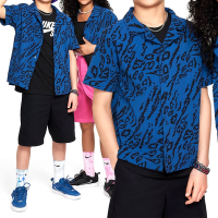 Nike SB DF Bwling Shirt Aop 童裝 藍黑色 運動 休閒 上衣 短袖 FN9218-476