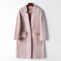 Sheepskin Fur Integrated Coat for Women's Fox Fur Pocket Long Fur