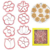 8pcs/set Flower shaped Cookies Mold Cherry Blossom Pink Biscuit Fondant Mold Cranberry Cookies Flower Shape Press Flower Baking