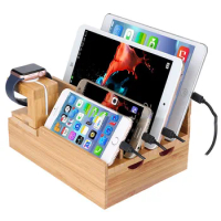 Universal Cell Phone Tablet PC Holder Bamboo Charging Station Dock Wooden Storage Stand For Apple Watch iPad iPhone 8 X 11 Pro