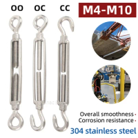 5PCS Adjust Chain Rigging Hooks &amp; Eye Turnbuckle Wire Rope 304 Stainless Steel M4 M5 M6 M8 M10 Tension Device Line Oc Oo Cc Type