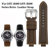 For G-SHOCK Casio GST-B400 GST-B200 Series 24*16mm Vintage Frosted Leather Watch Strap Crazy Horse Skin Retro Watchband Bracelet