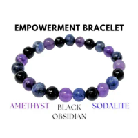 Empowerment Bracelet: Amethyst, Black Obsidian, &amp; Sodalite Combo, 8 mm Round Courage and Confidence Crystals (Crystal Bracelet)