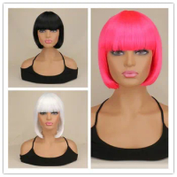 Short Bob Wig With Bangs Synthetic Wigs For Women Black Blonde Pink Lolita Cosplay Party Natural Hair Perruque Bob