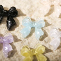 50PCS Jelly Ribbon Bow Nail Art Charms Parts 3D Summer Ice Transparent Bowknot Accessories Nail Decoration Supplies Materials