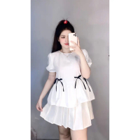 Áo babydoll tay phồng đính nơ nữ bigsize